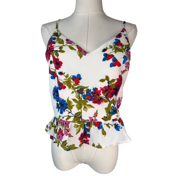 2/$30 Good Luck Gem L Floral Peplum Polyester V-Neck Spaghetti Straps Cross Back - Picture 11 of 14